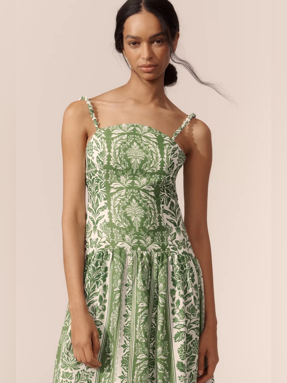 Farm Rio Delicate Tapestry Linen Drop Waist Midi Dress - Picture 2 of 10
